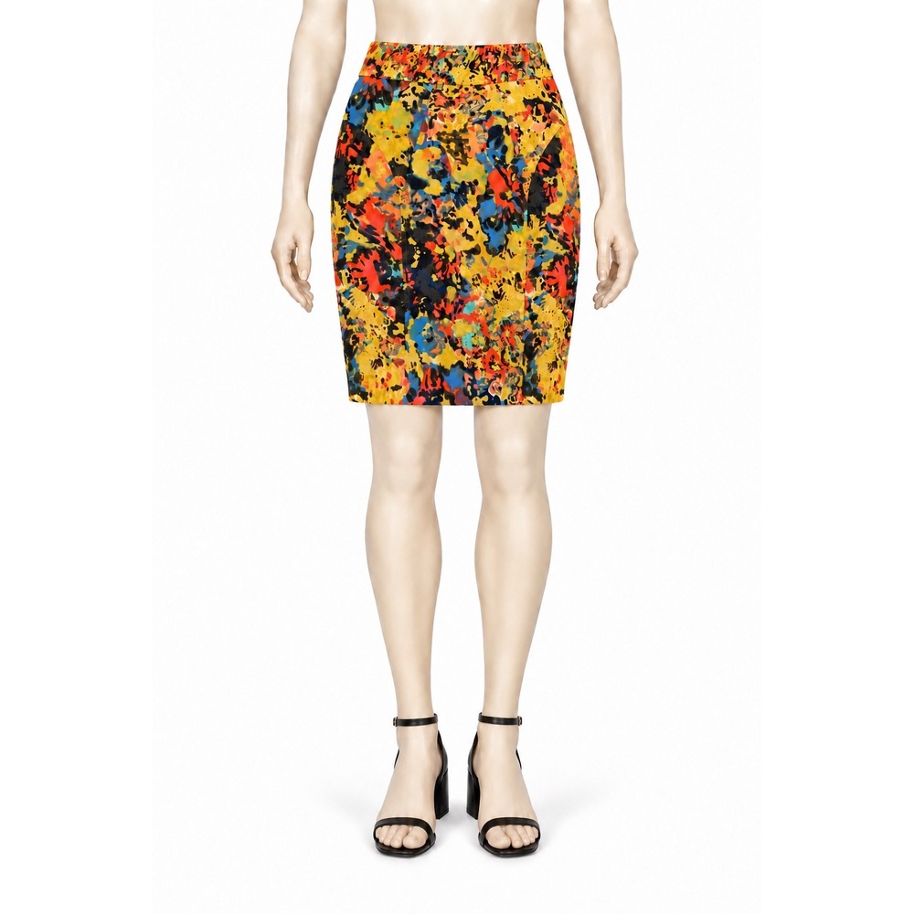 Tracy Reese New York Abstract Floral Pencil Skirt Yellow Multi Color Size 4